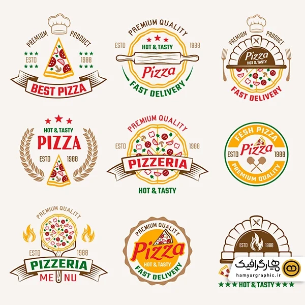 دانلود مجموعه وکتورلوگو پیتزا فست فود