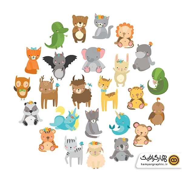 دانلود مجموعه وکتور فانتزی حیوانات