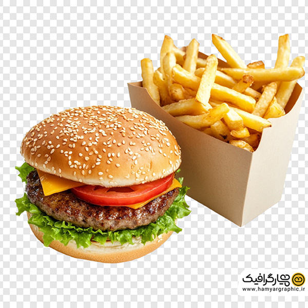 تصویر استوک همبرگر و سیب‌زمینی | عکس باکیفیت فست‌فود برای تبلیغات