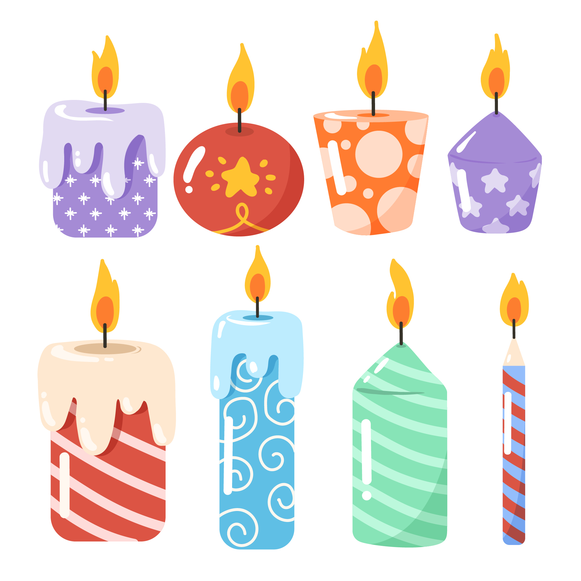 وکتور شمع فانتزی دوبعدی رنگی رنگی | وکتور شمع روشن مناسب طراحی مناسبتی
