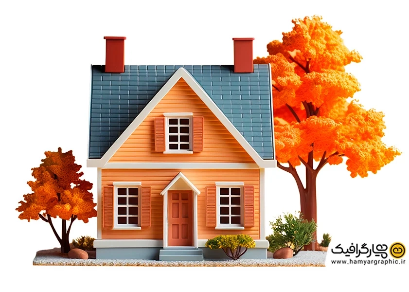 تصویر استوک خانه سه بعدی پاییزی
