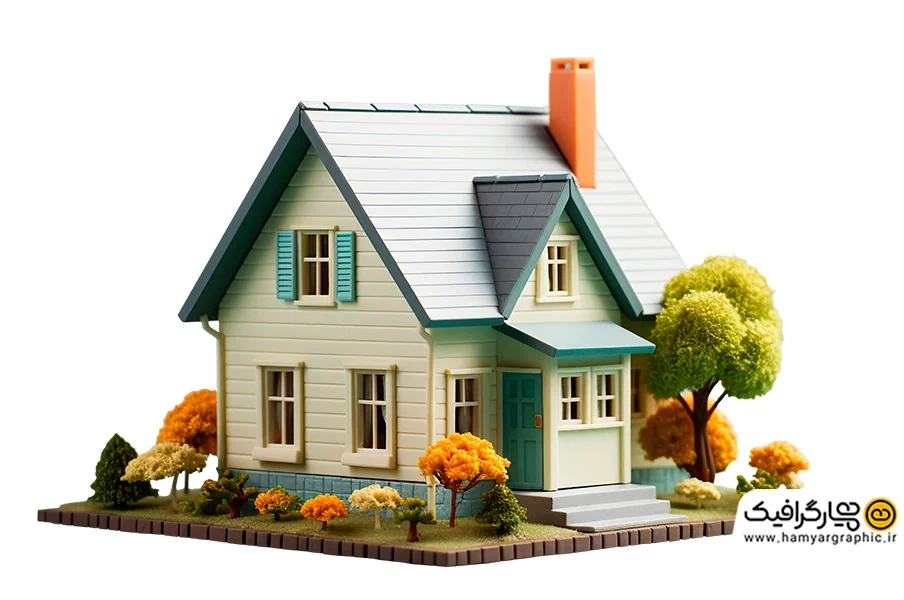 تصویر استوک خانه سه بعدی فانتزی پاییزی