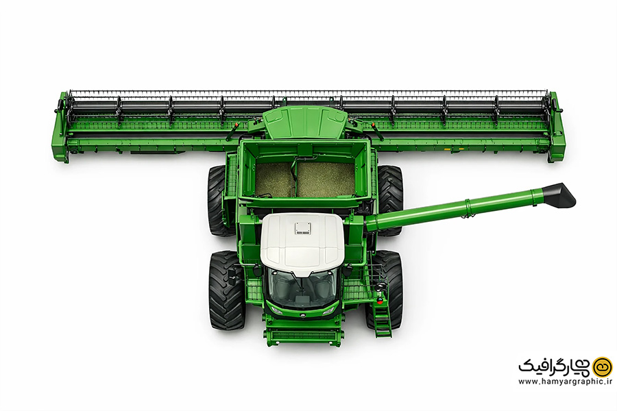 تصویر استوک کمباین تمام‌رخ از بالا | عکس باکیفیت کمباین کشاورزی