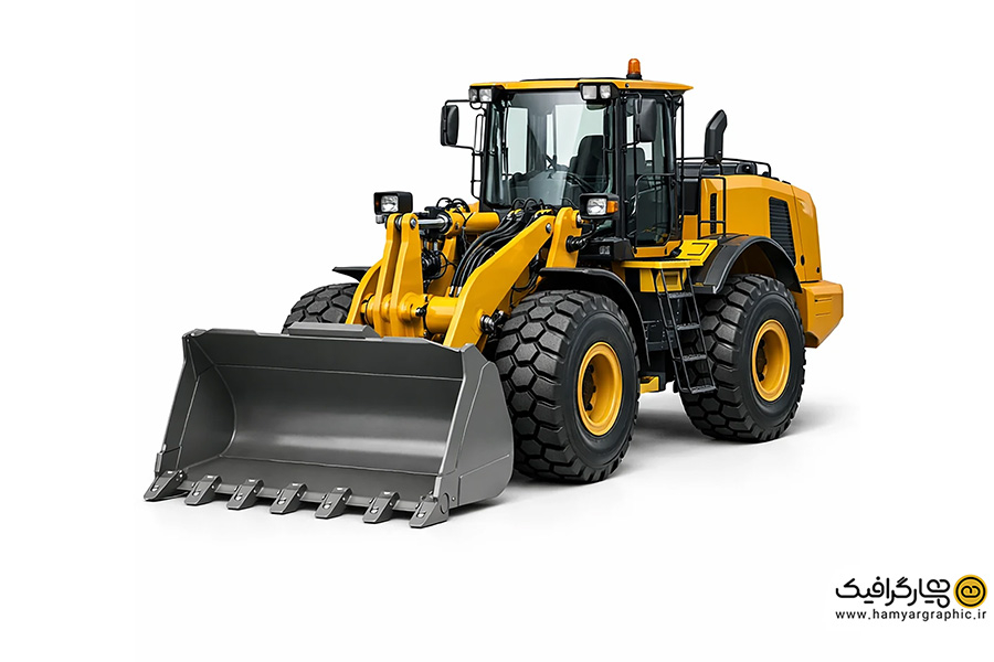 تصویر استوک لودر سه رخ از جلو | عکس با کیفیت لودر صنعتی