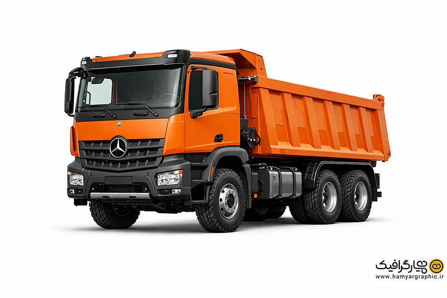 تصویر استوک کامیون کمپرسی بنز نارنجی