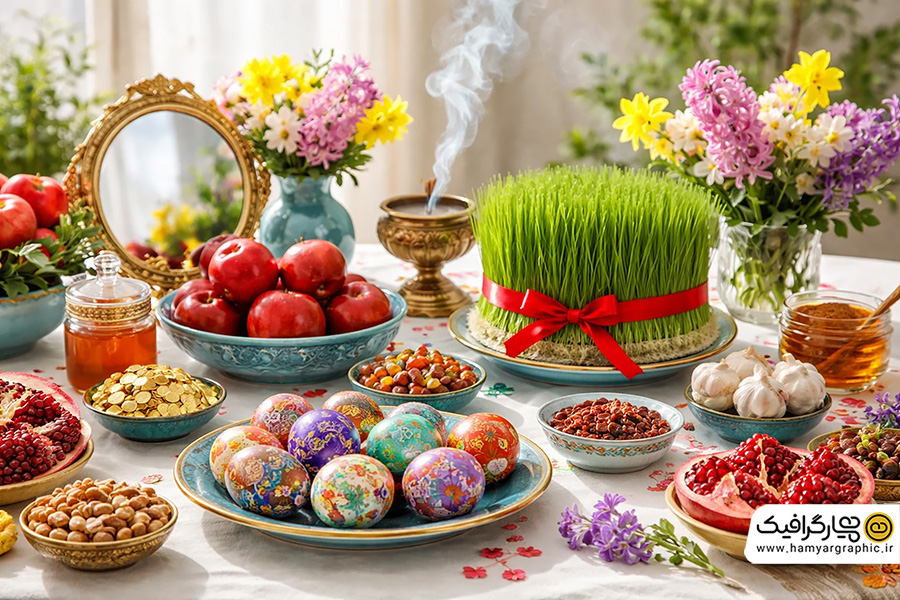 تصویر استوک با کیفیت سفره هفت سین سنتی