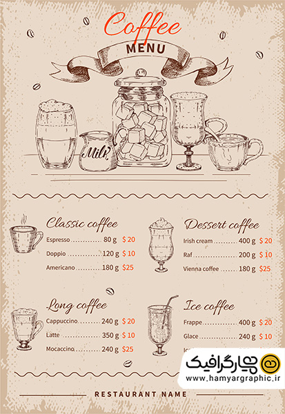 وکتور منوی انگلیسی کافه