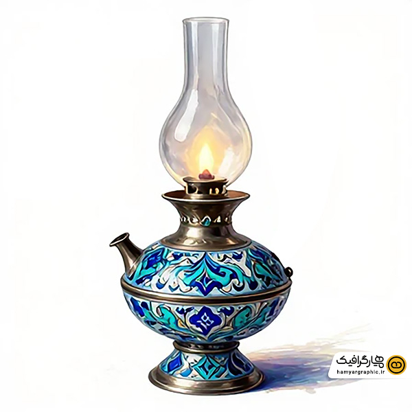 تصویر استوک چراغ لمپا با طرح کاشی‌کاری سنتی ایرانی