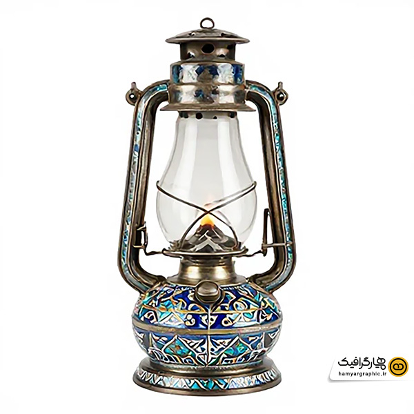تصویر استوک با کیفیت فانوس نقره ای با طرح کاشی کاری سنتی