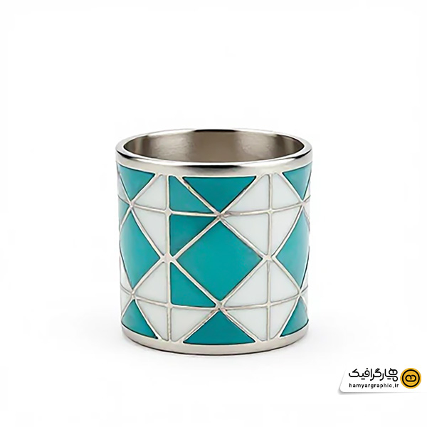 تصویر استوک فانوس جا شمعی استوانه ای سفید و فیروزه ای