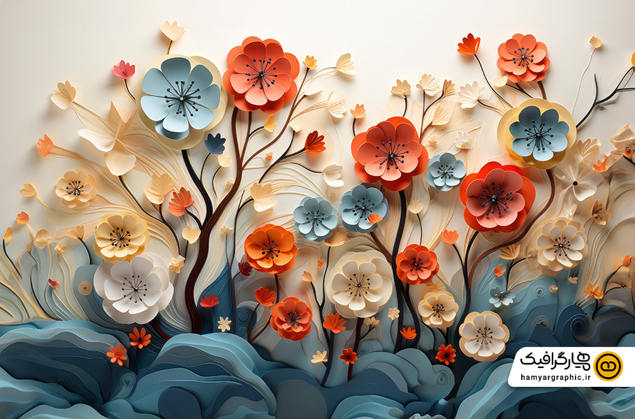 تصویر استوک طرح کاغذ دیواری طرح گل های برجسته