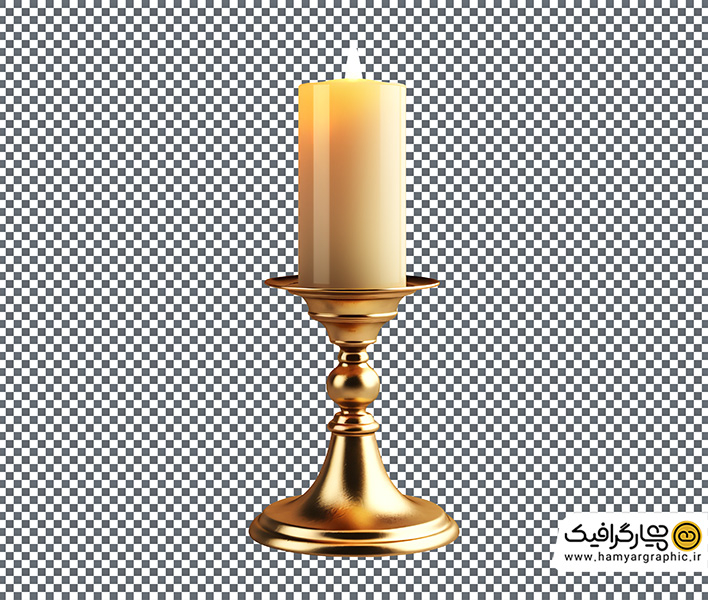 تصویر استوک شمع سفید و جاشمعی طلایی