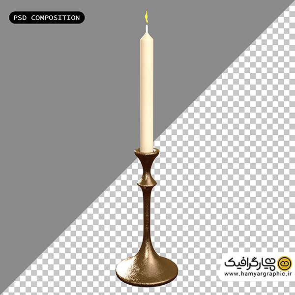 تصویر استوک شمع سفید بلند و جاشمعی بلند ساده