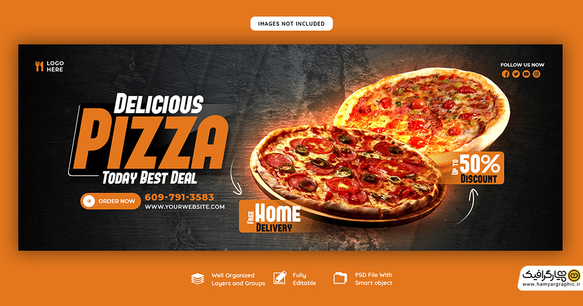 طرح لایه باز بنر فست فود و پیتزا