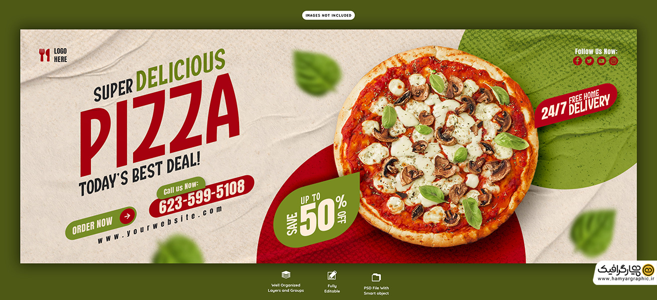طرح لایه باز بنر پیتزا فروشی حرفه ای